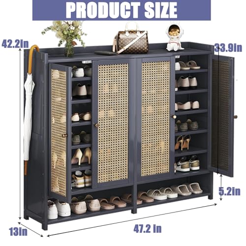 Grey 8 Tier Bamboo Shoe Cabinet with Doors Z8259