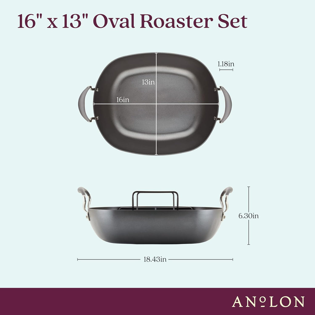 16 Inch x 13 Inch Hard Anodized Nonstick Roasting Pan with Rack U568288