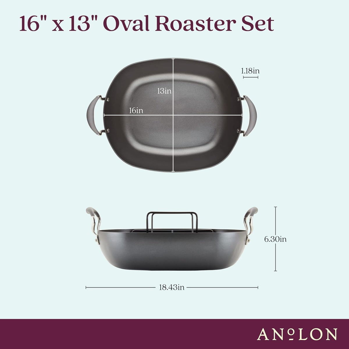 16 Inch x 13 Inch Hard Anodized Nonstick Roasting Pan with Rack U568288