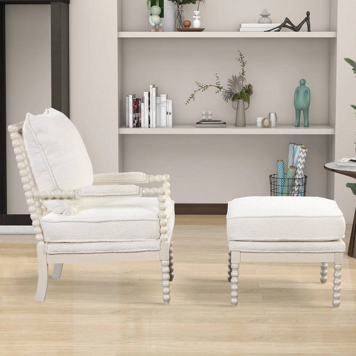 White Velvet Accent Chair with Ottoman K170