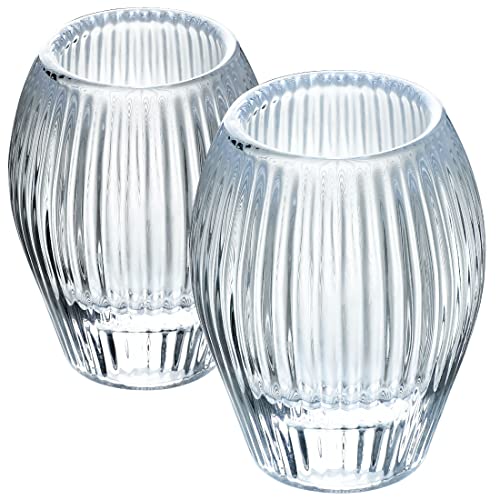 Clear Ribbed Glass Taper Candle Holders Set of 2 F245