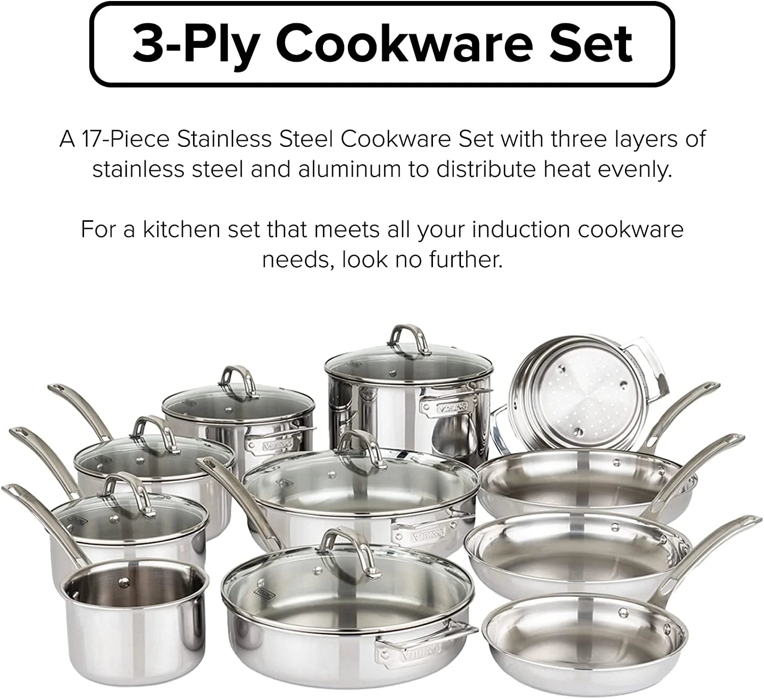 17pc Stainless Steel Cookware Set with Glass Lids E1200