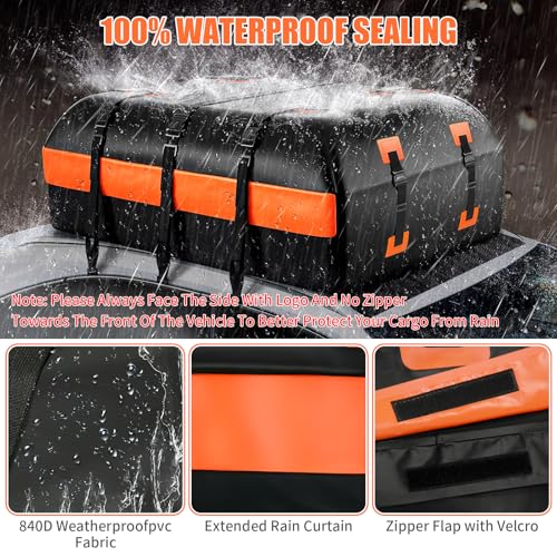 21 Cubic Feet 100% Waterproof Heavy Duty 840D Rooftop Cargo Bag with Anti-Slip Mat O992134