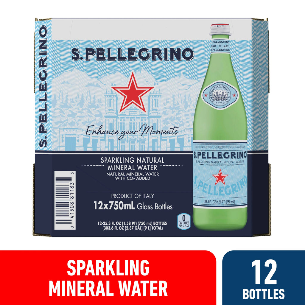 Sparkling Natural Mineral Water, 303.6 fl oz, 12 Pack Glass Bottles S20347