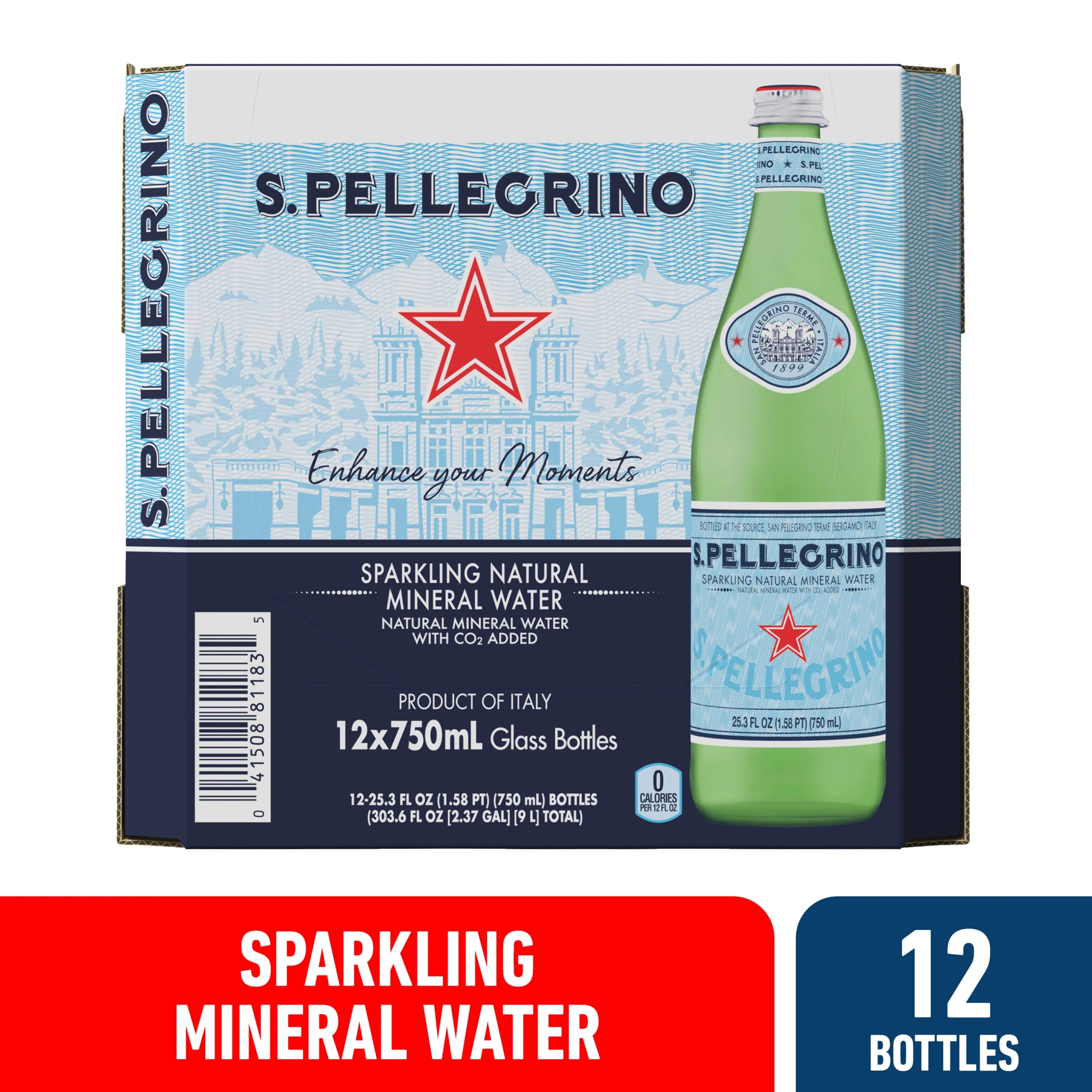 Sparkling Natural Mineral Water, 303.6 fl oz, 12 Pack Glass Bottles S20347