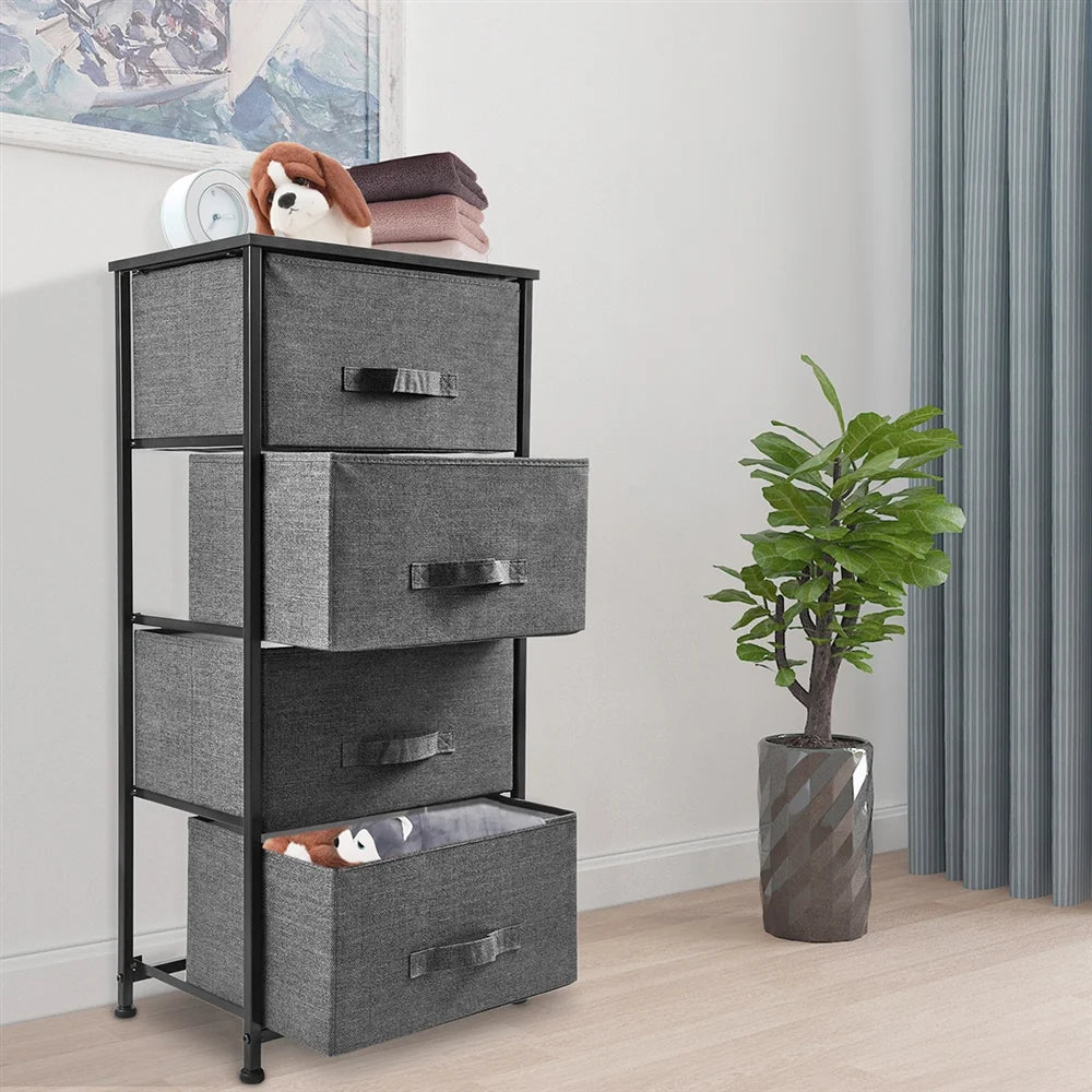 Dark Grey 4 Drawer Fabric Dresser with Steel Frame J2268