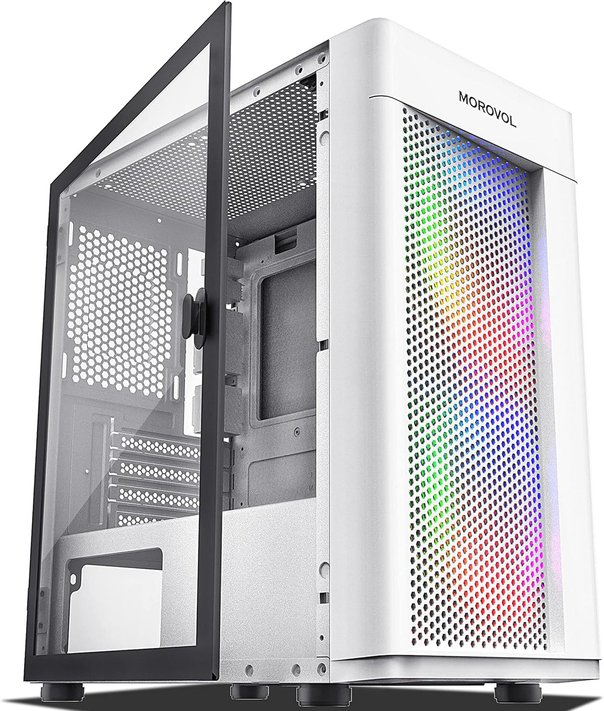 White Mesh Micro-ATX Computer Case with Tempered Glass Panel E76327