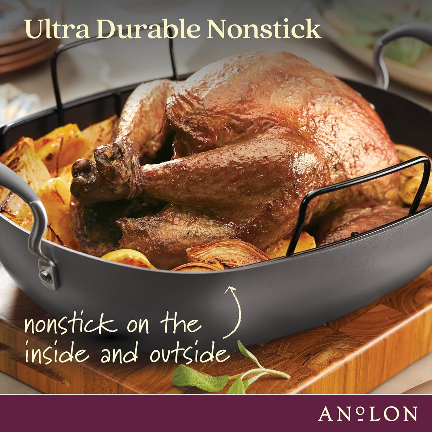 16 Inch x 13 Inch Hard Anodized Nonstick Roasting Pan with Rack U568288