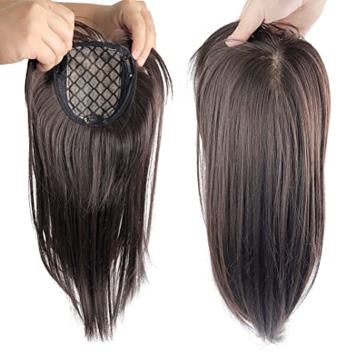 Black Brown Clip In Hair Topper With Bangs E50502