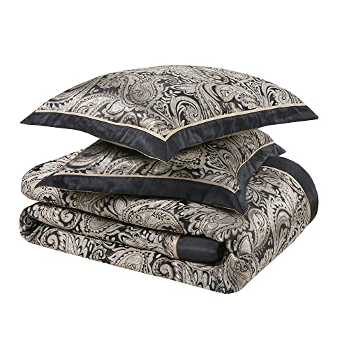 Black 7 Piece Cal King Faux Silk Down Alternative Comforter Set E16592