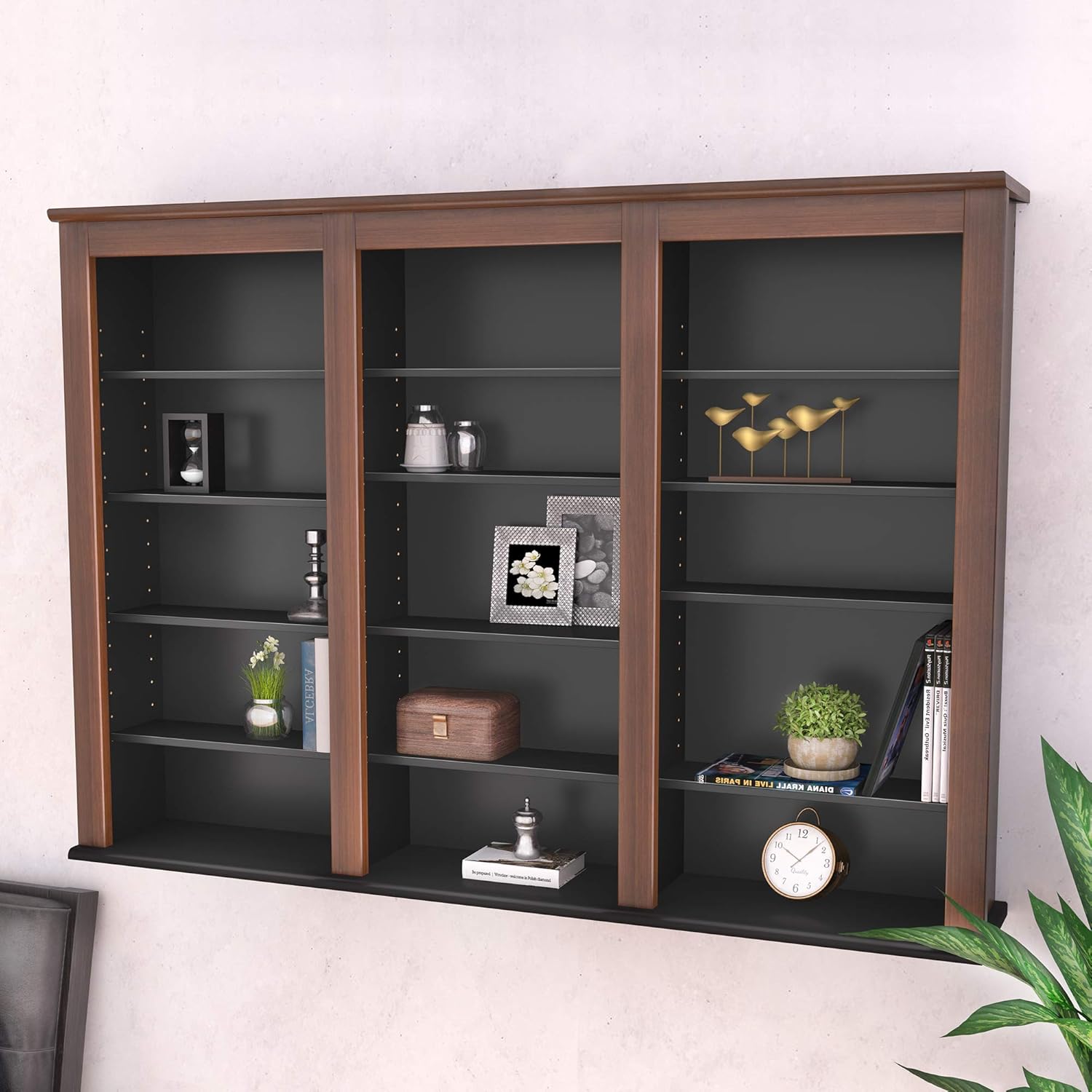 Triple Wall Mounted Storage Cabinet, Cherry and Black J6321