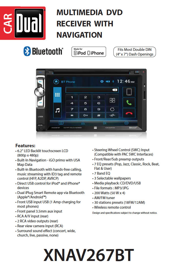 6.2 inch LED Backlit LCD Multimedia Touch E5596