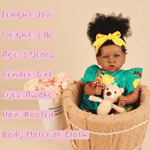 22.8 Inch Soft Body African American Reborn Baby Doll C1507