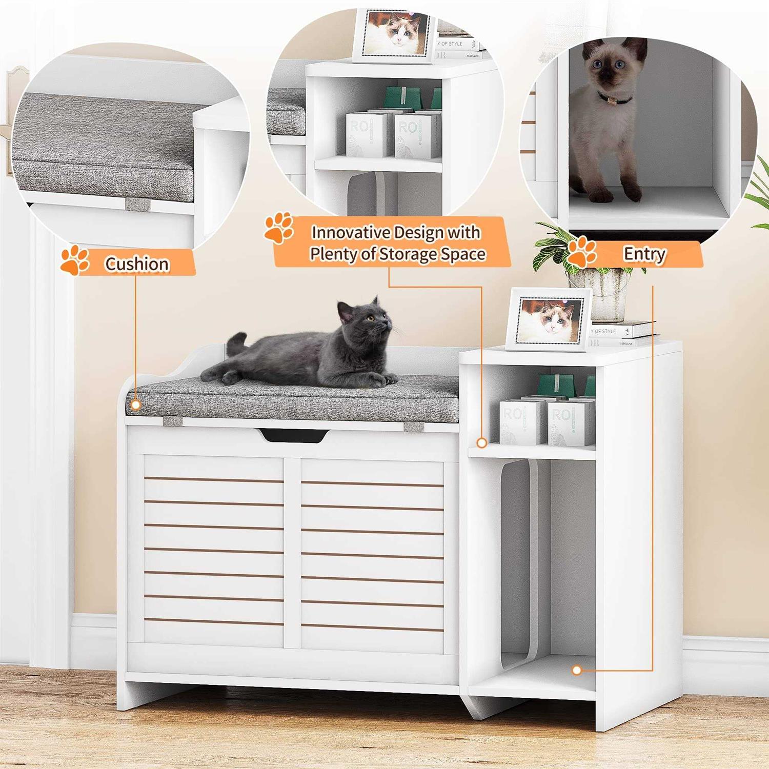 Litter Box Enclosure with Top Opening with Cushion Cat Litter Box Furniture W319