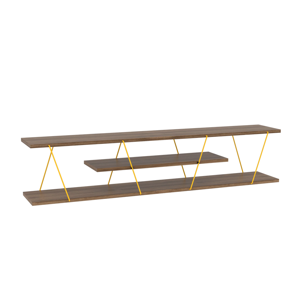 Walnut Yellow 56 inch Low Tv Stand with 4 Shelves M243
