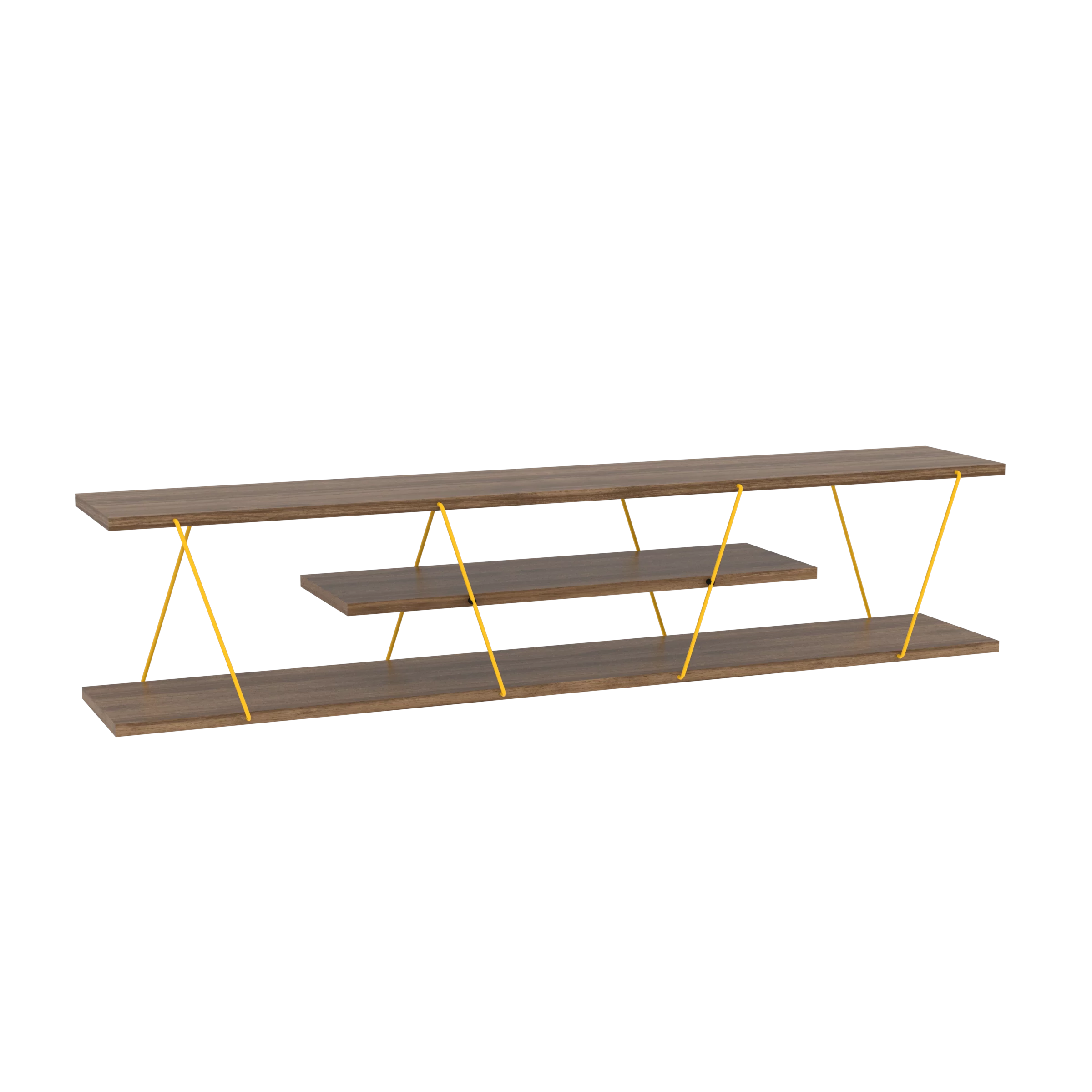 Walnut Yellow 56 inch Low Tv Stand with 4 Shelves M243