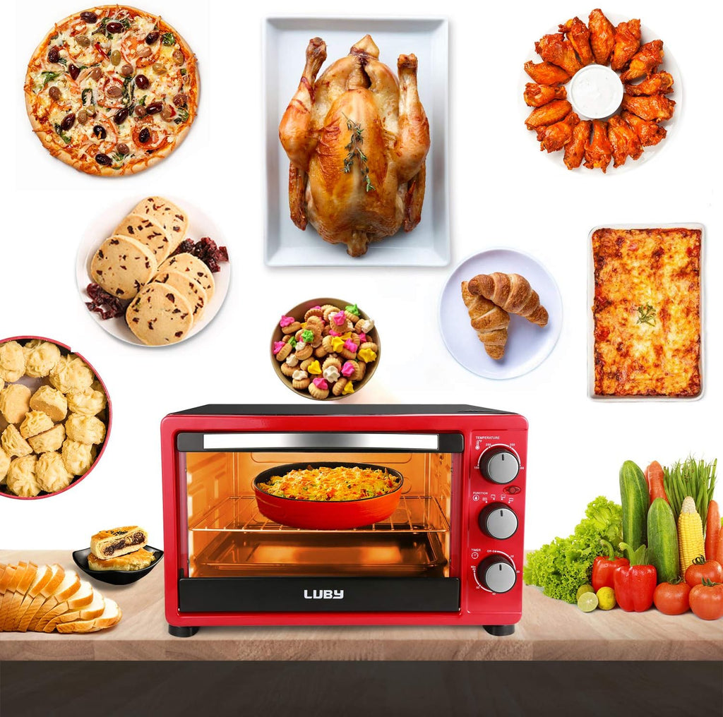 Red 6-Slice Convection Toaster Oven with Timer, Baking Pan, Rack and Crumb Tray, Pack of 2 R949013