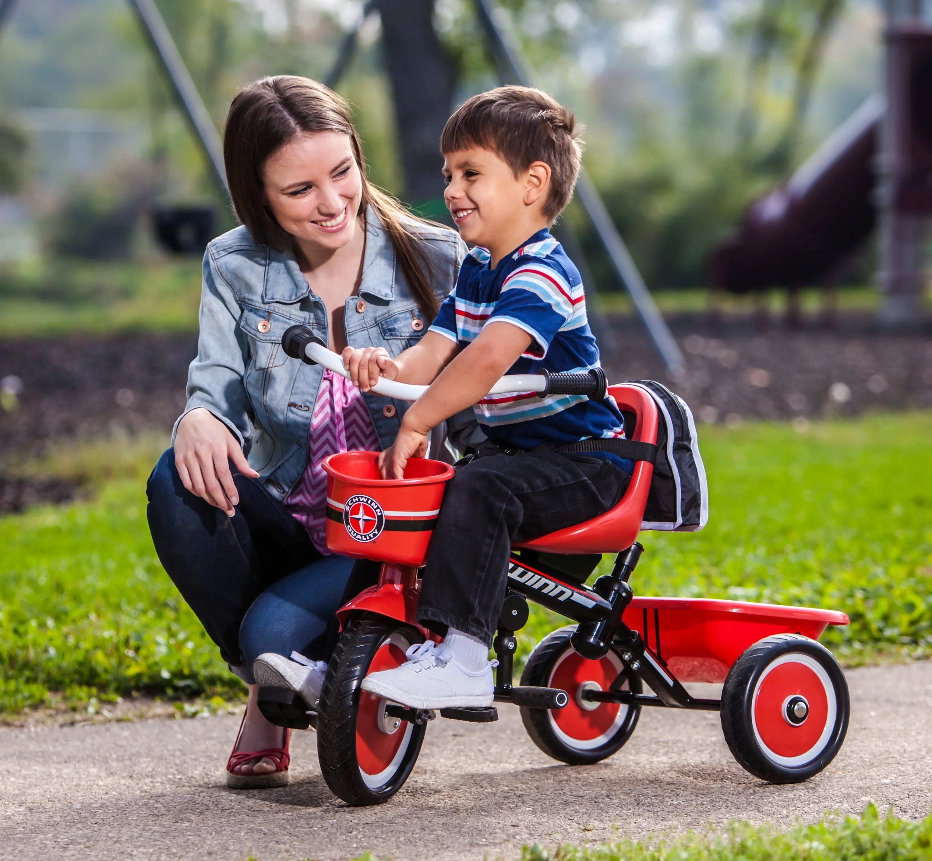 Red & White Toddler Tricycle with Push/Steer Handle Y376