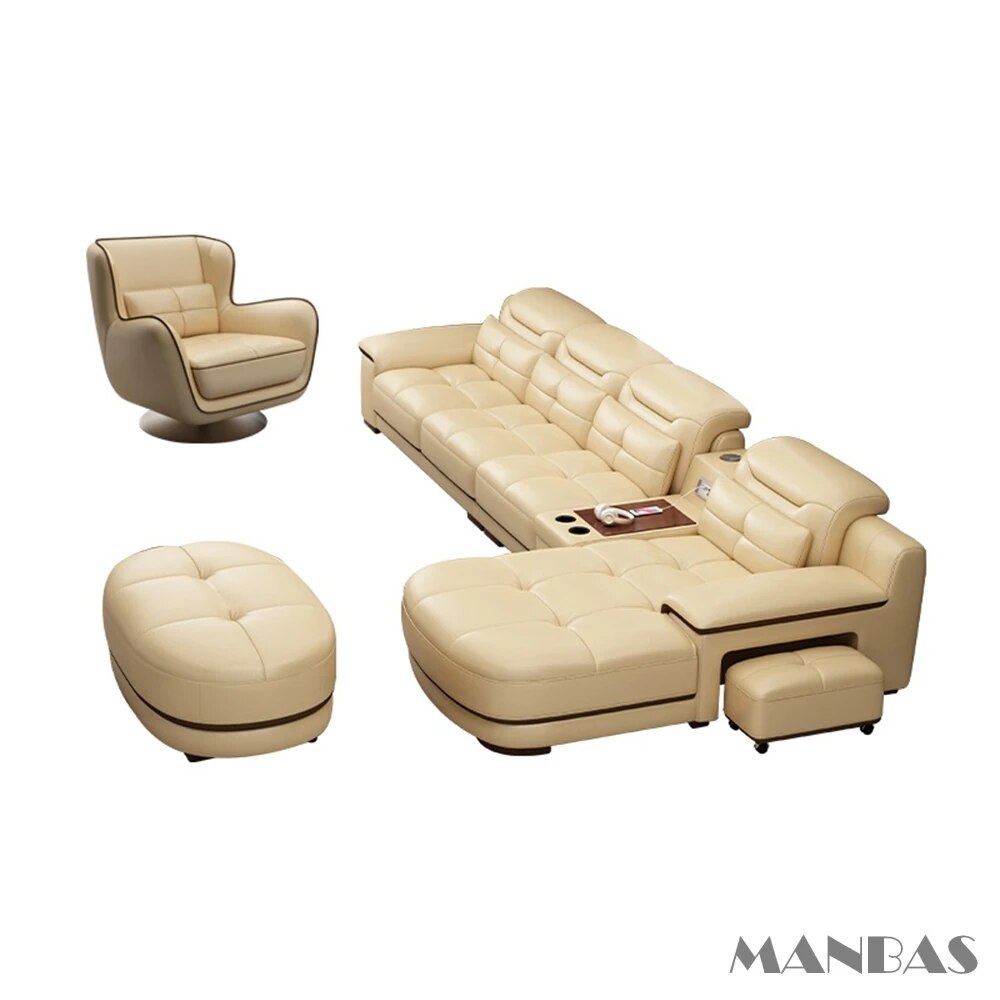 Modern Sectional Sofa Set with Cup Holder, USB, Adjustable Headrests & Bluetooth Speaker P727328