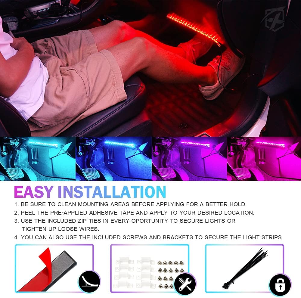RGB LED Car Underglow Light Kits, 8PCS Underbody Interior Bluetooth Lights Y3214
