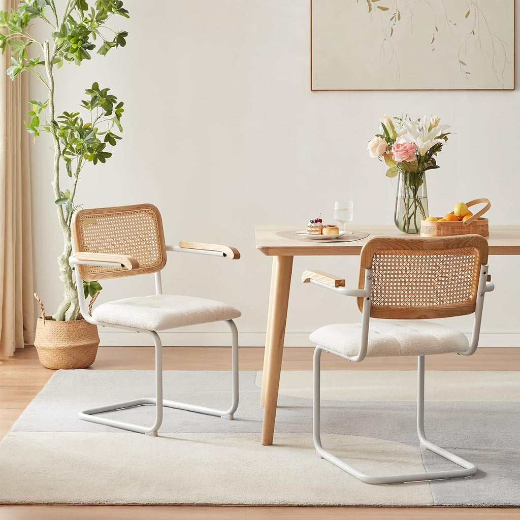 White Teddy Velvet Dining Chairs Set of 2 with Armrest P604069