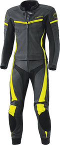 Two Piece Motorcycle Leather Suit, black-yellow, Size 58 R156