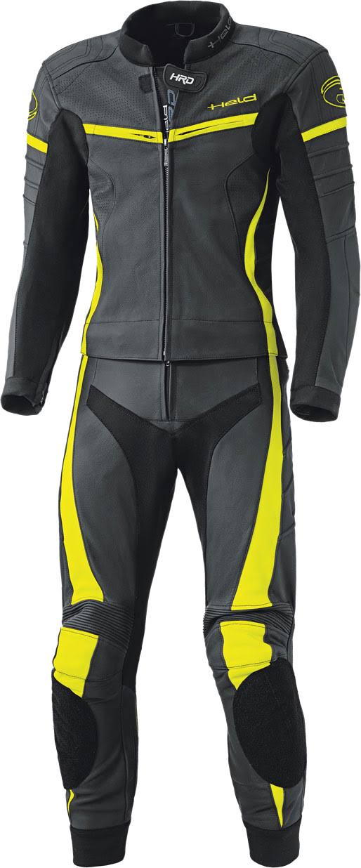 Two Piece Motorcycle Leather Suit, black-yellow, Size 58 R156