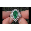 Pear Green Emerald Diamond Ring, 14K White Gold, Size 6.5 P5260