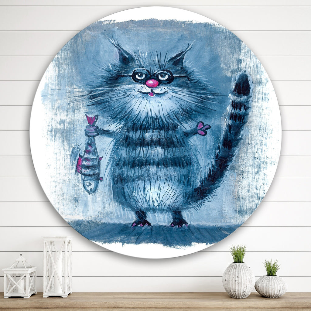 Cat Holding A Fish In Its Claws Metal Circle Wall Art 36x36 H568808