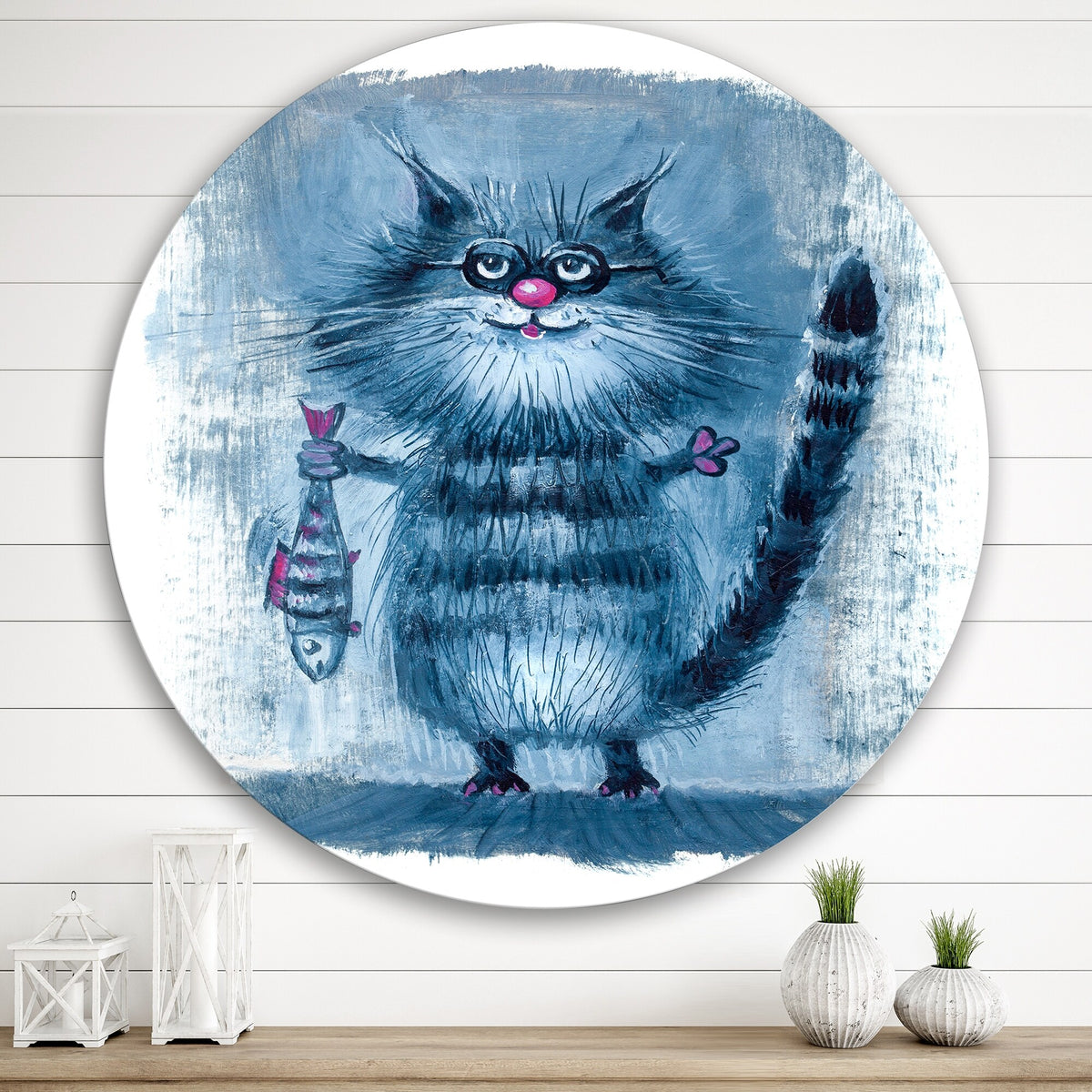 Cat Holding A Fish In Its Claws Metal Circle Wall Art 36x36 H568808