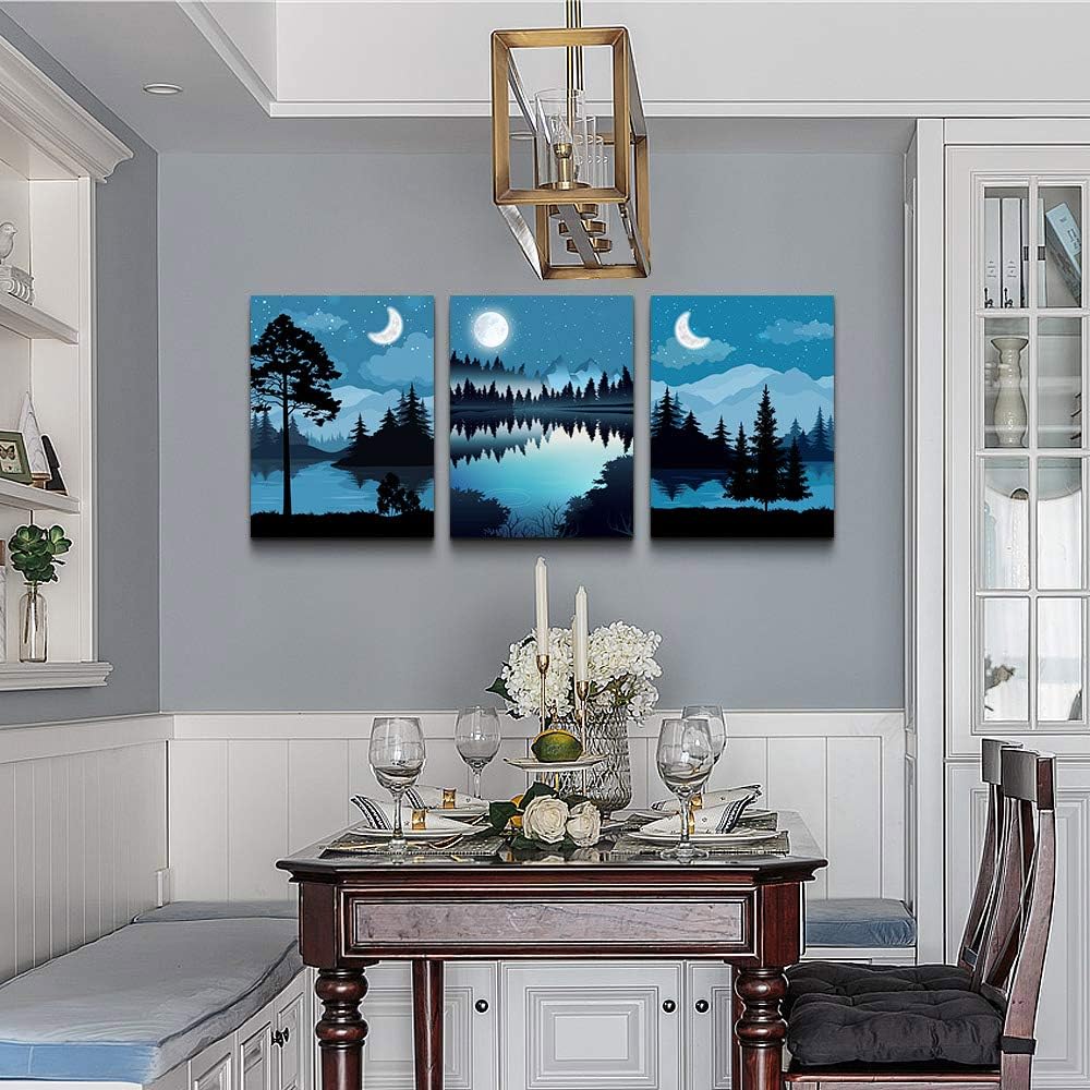 Blue Abstract Geometric Canvas Wall Art 3 Piece Framed X247957