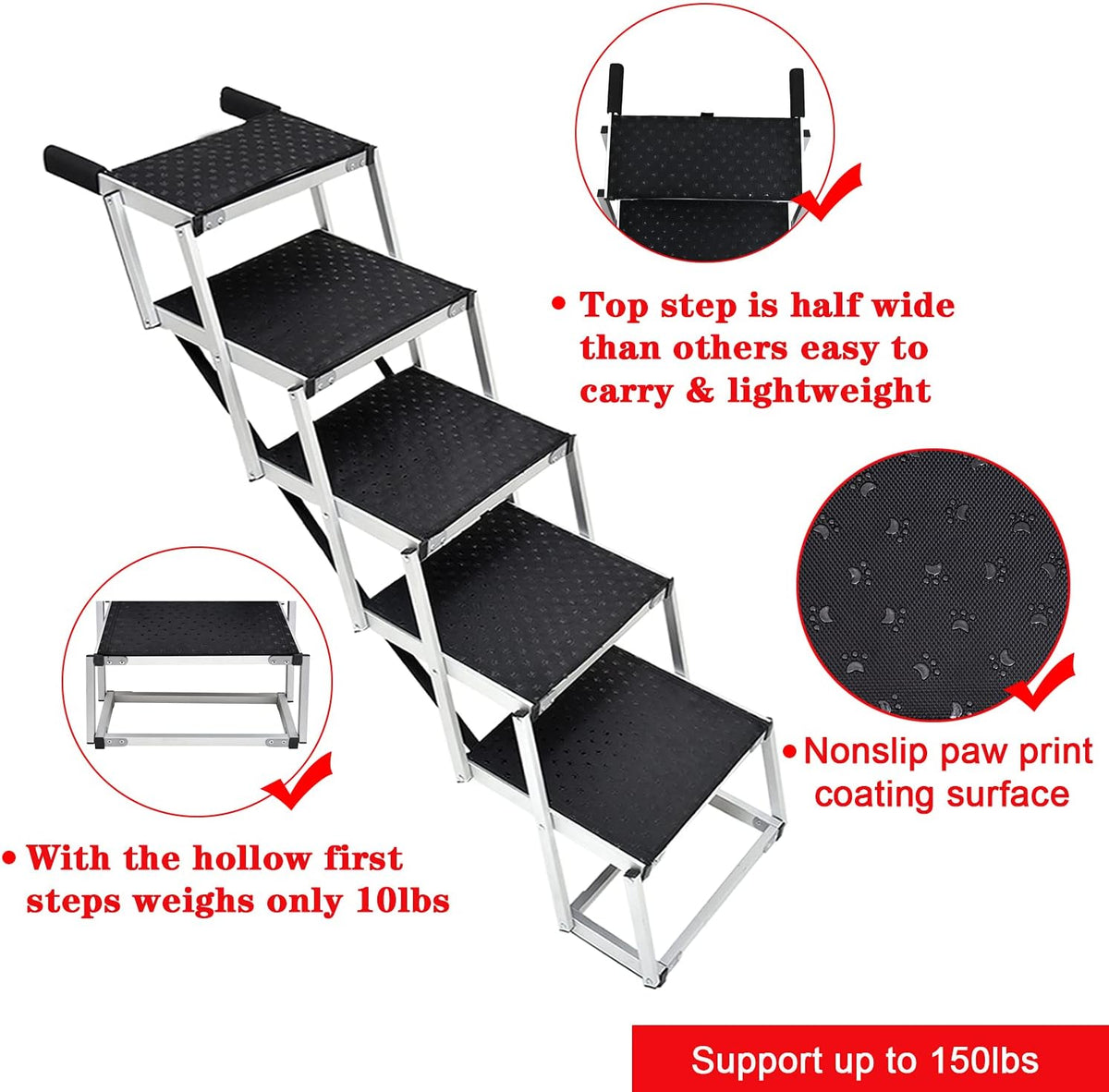 Foldable Aluminum 5 Step Dog Ladder with Non-slip Surface T6840