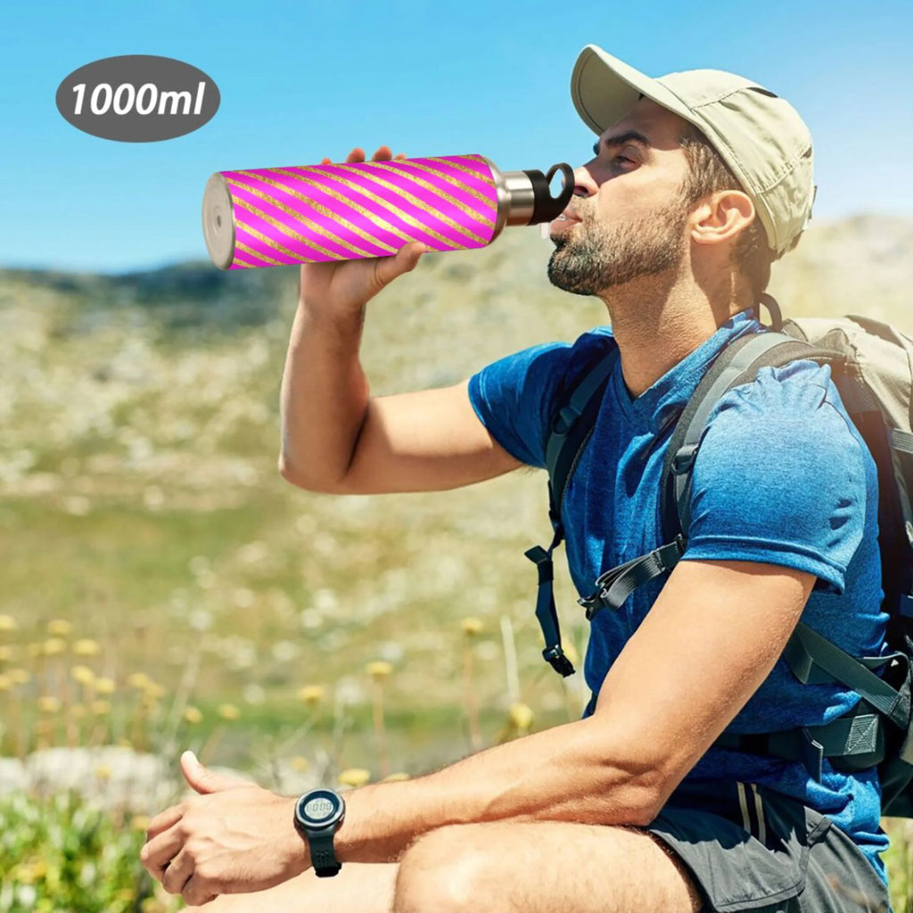 Hot Pink Striped Stainless Steel Vacuum Insulated Water Bottle 20 OZ I500639