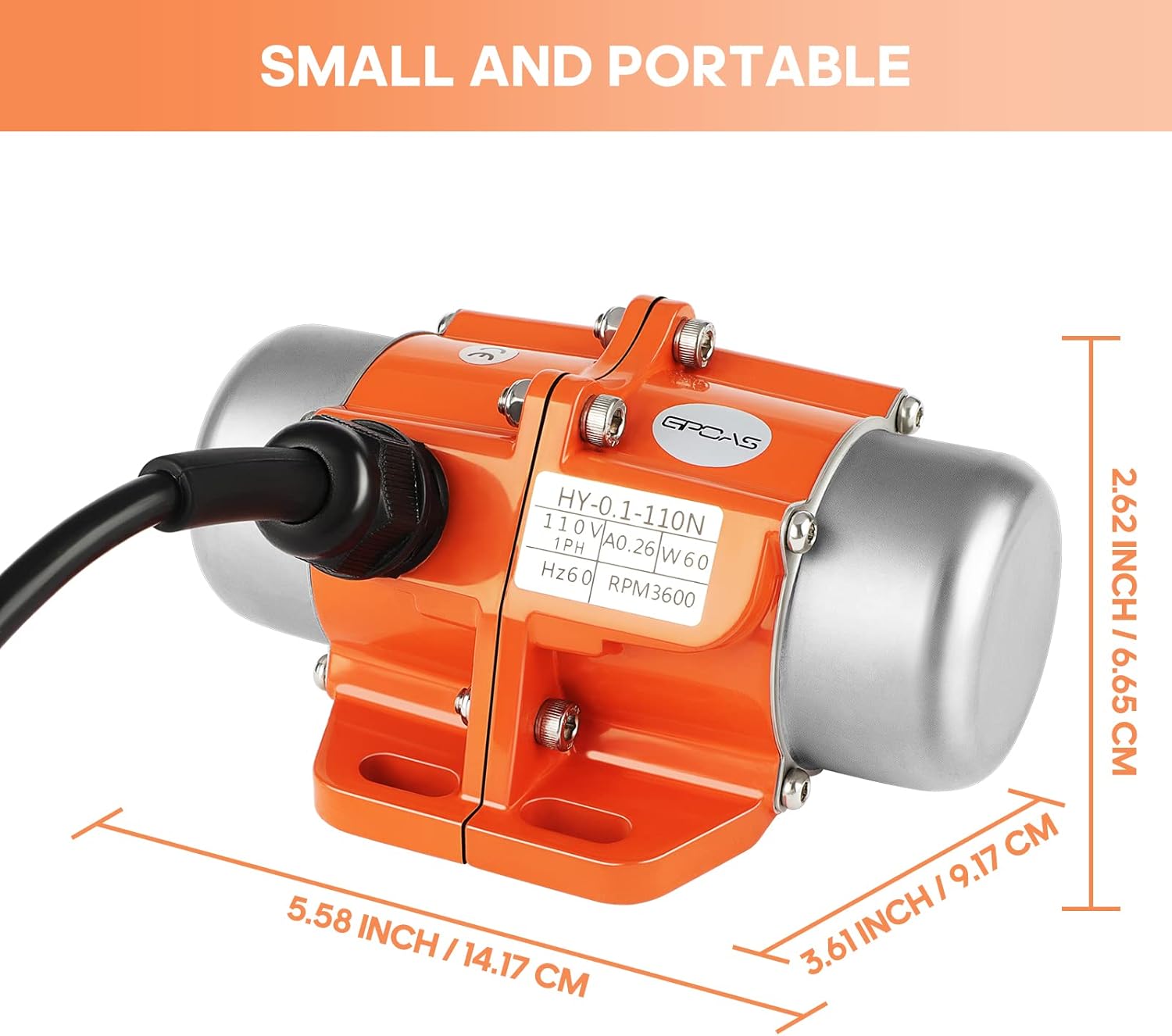 60W Concrete Vibrator Vibration Motor Single Phase AC 110V 3600RPM Aluminum Alloy Case U30667