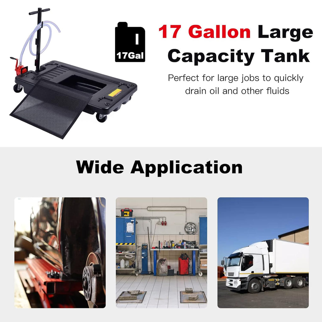 Black 17 Gallon Low Profile Oil Drain Pan with Pump Q4905