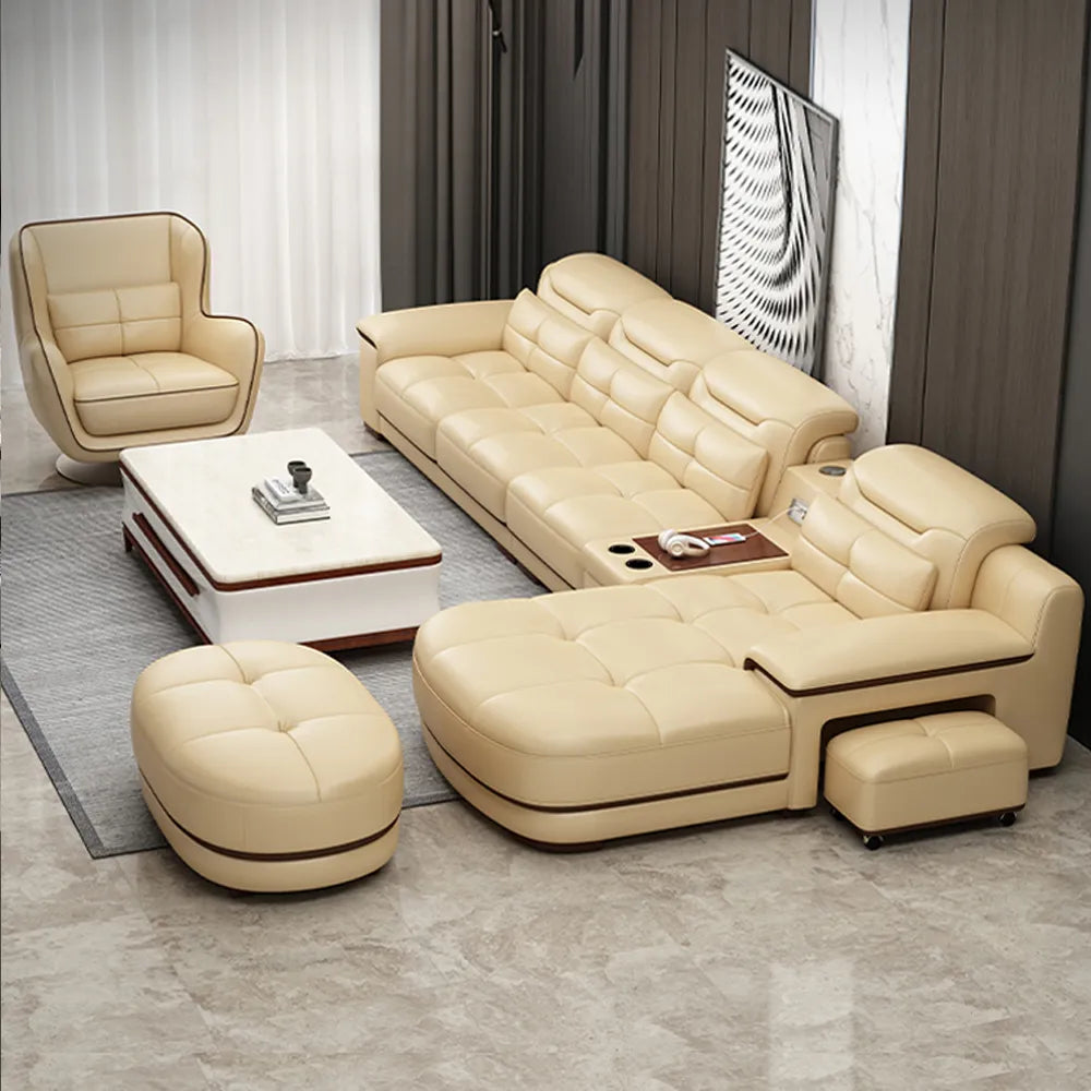 Modern Sectional Sofa Set with Cup Holder, USB, Adjustable Headrests & Bluetooth Speaker P727328