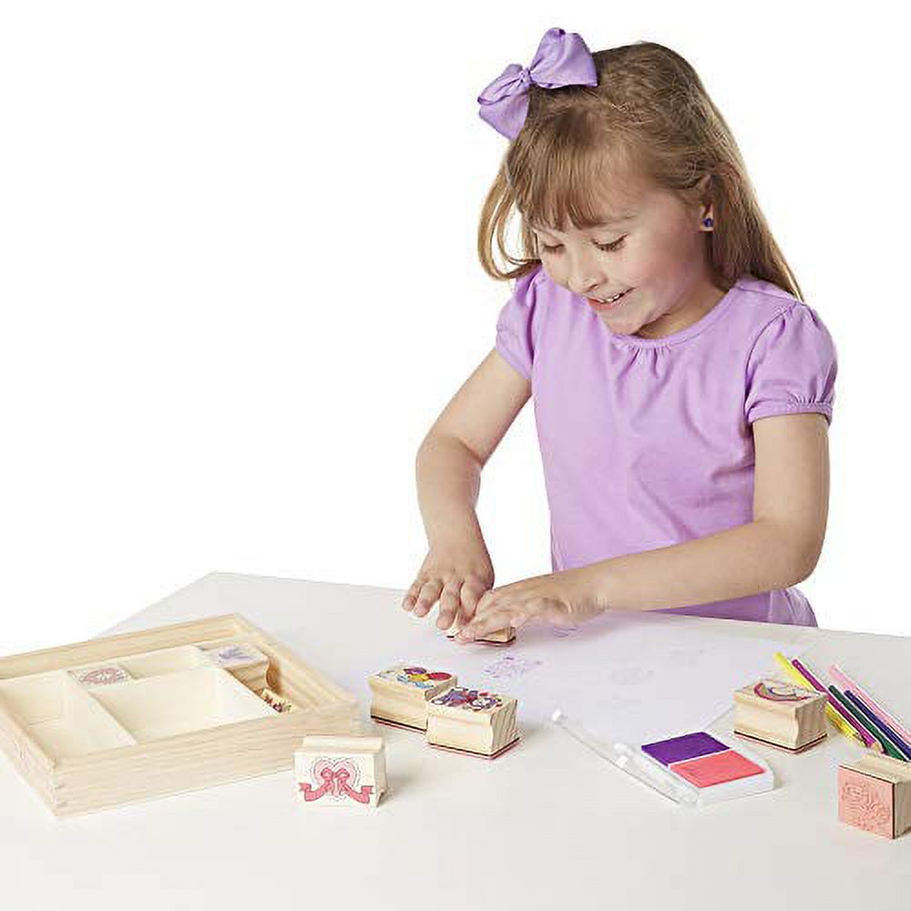 Wooden Stamp Set with 9 Stamps, 5 Colored Pencils, and 2-Color Stamp Pad Q748552