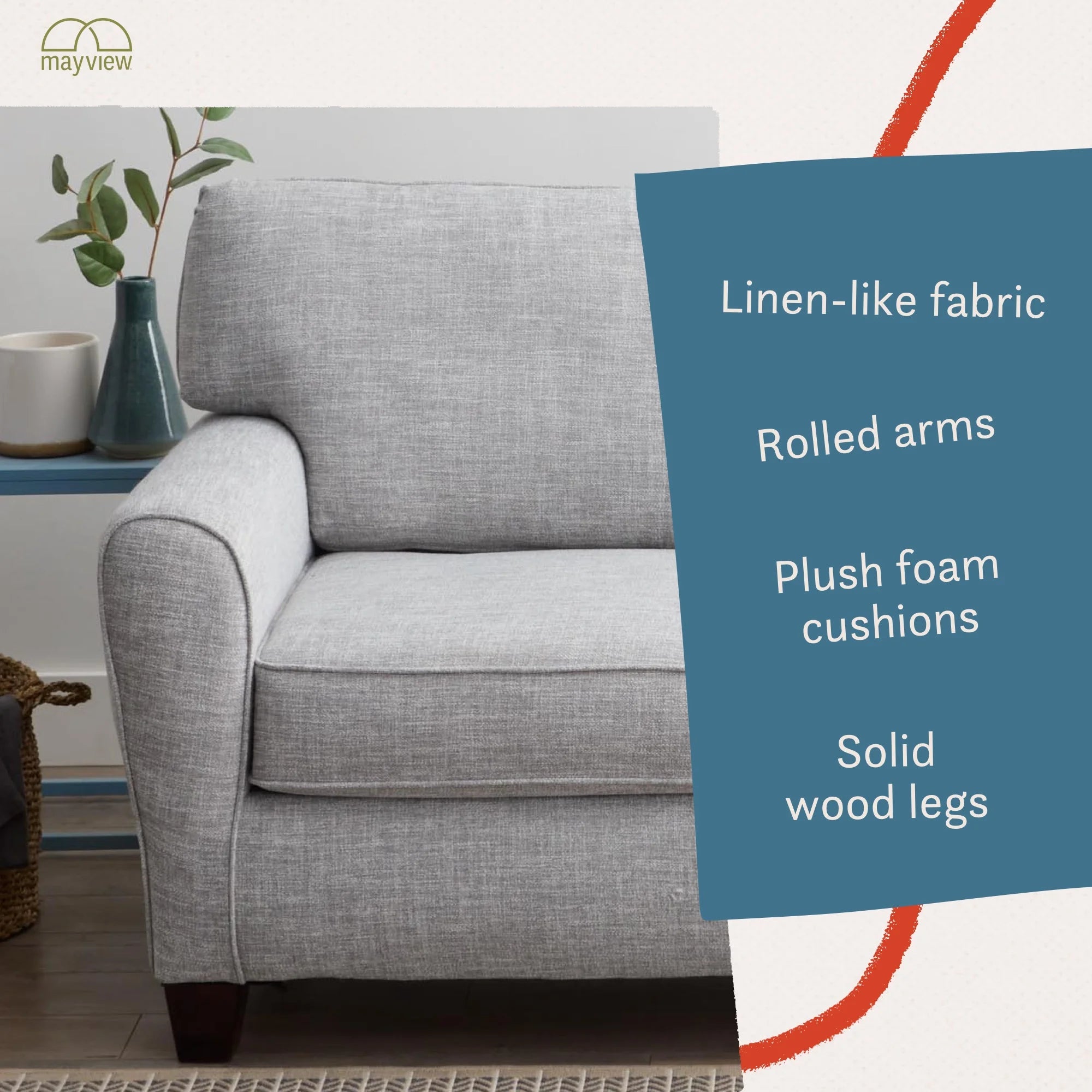 Light Gray Rolled Arm Fabric Sofa X28025