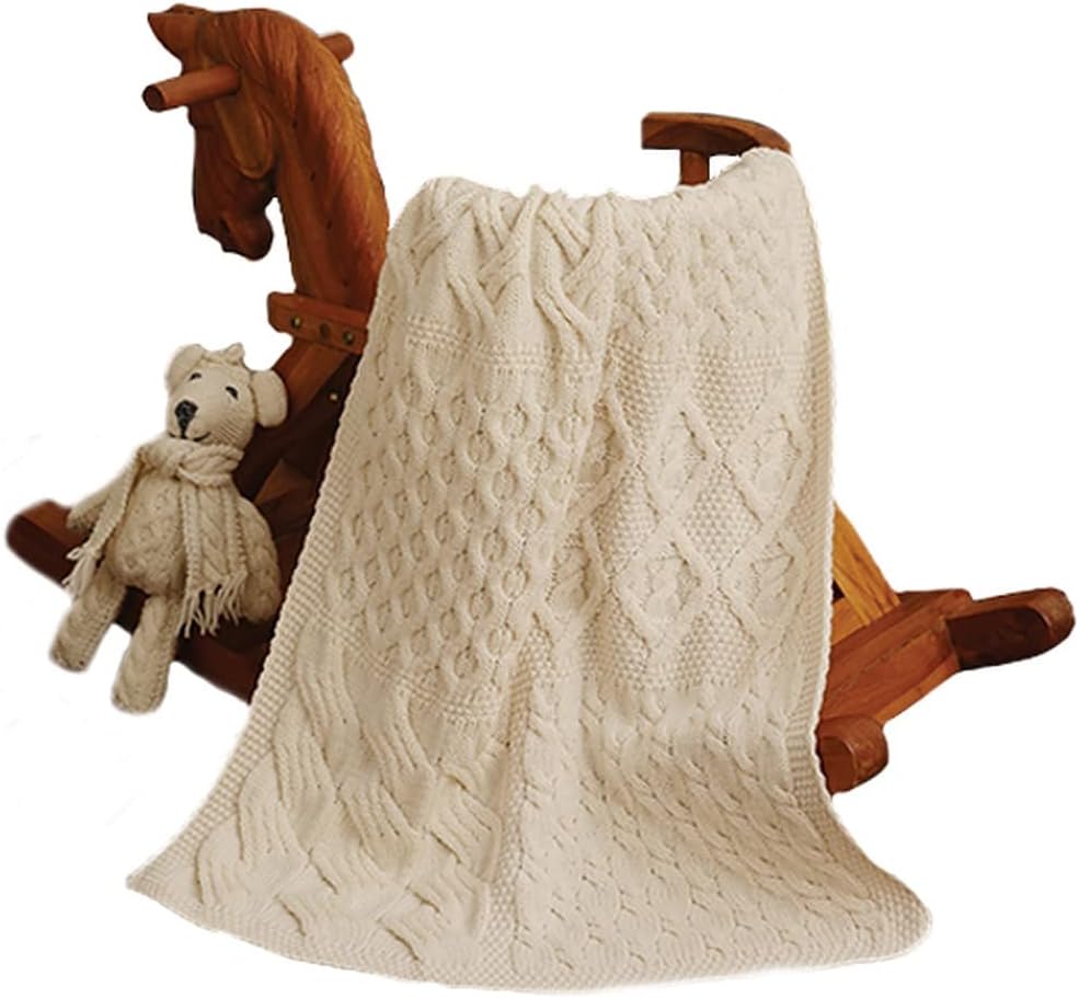 Oatmeal Merino Cable Knit Baby Blanket Throw R3394