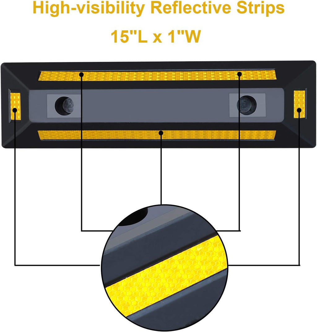 2 Pack Rubber Parking Guide Blocks with Yellow Reflective Stripes 21.25x5.7x3.54 W59295