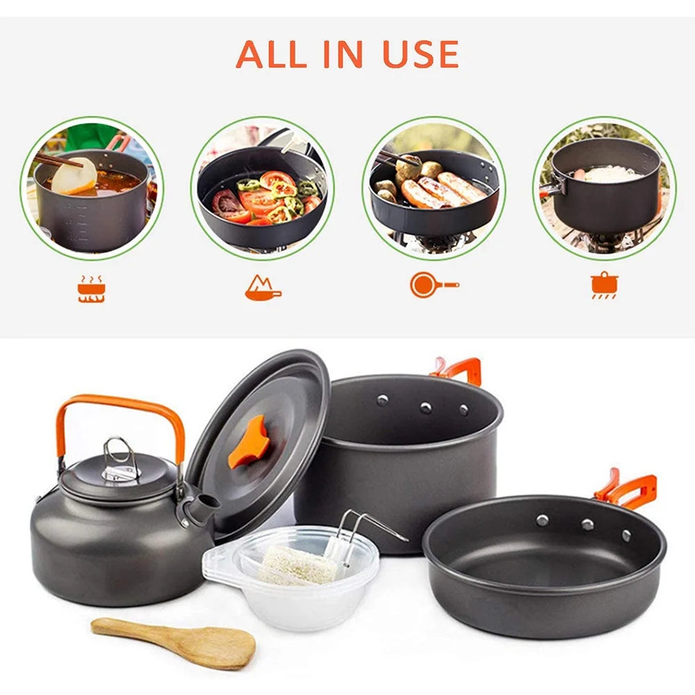 15 Pc Portable Aluminium Camping Cookware Set with Anti-Stick Kettle V1278