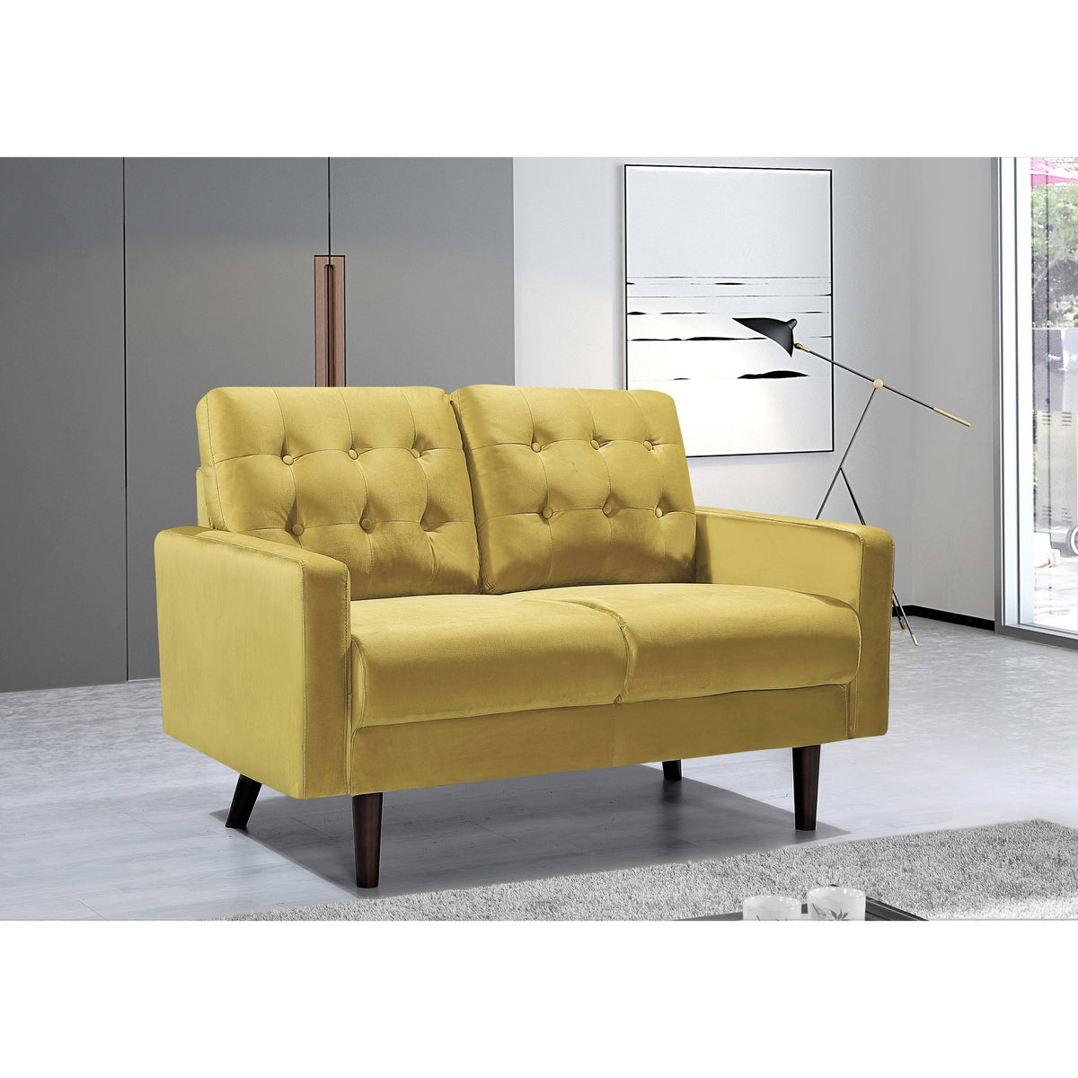 Grey Velvet Tufted Loveseat C1494