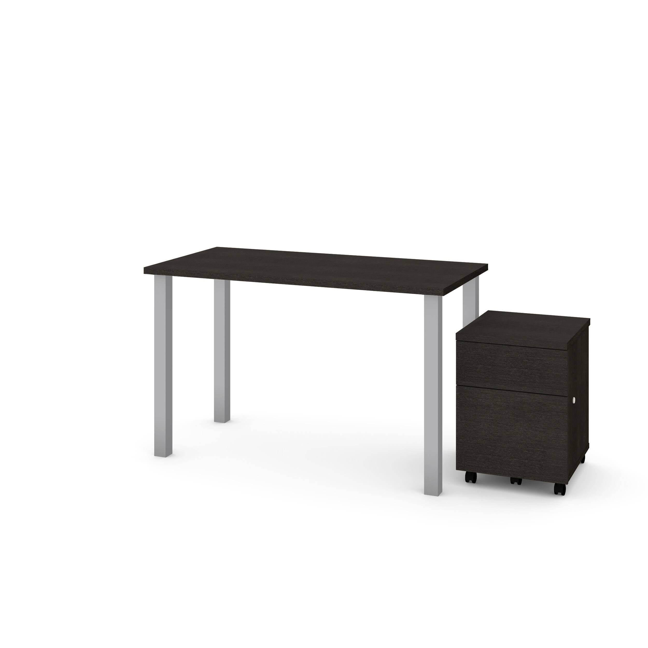 2 Piece Table with Square Metal Legs and Mobile Filing Cabinet in Northern Maple L90474