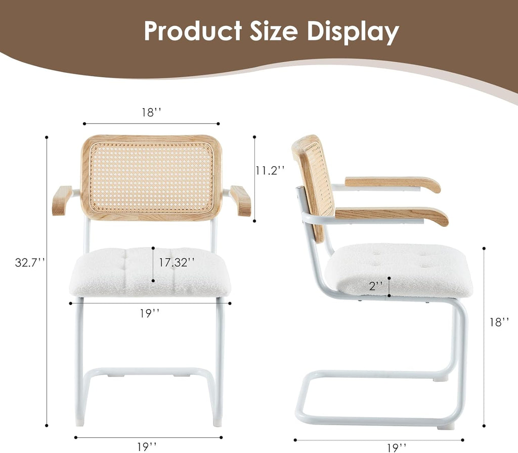 White Teddy Velvet Dining Chairs Set of 2 with Armrest P604069