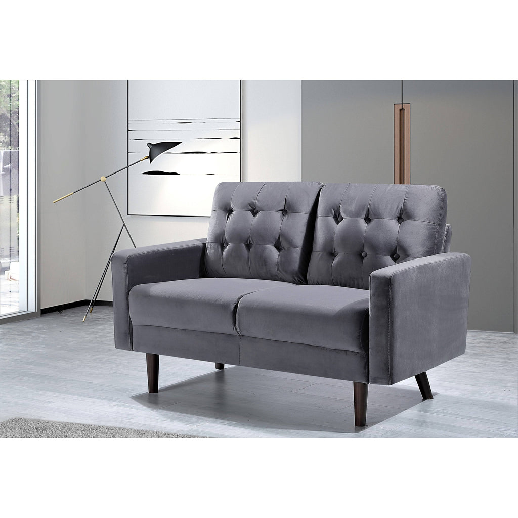 Grey Velvet Tufted Loveseat C1494