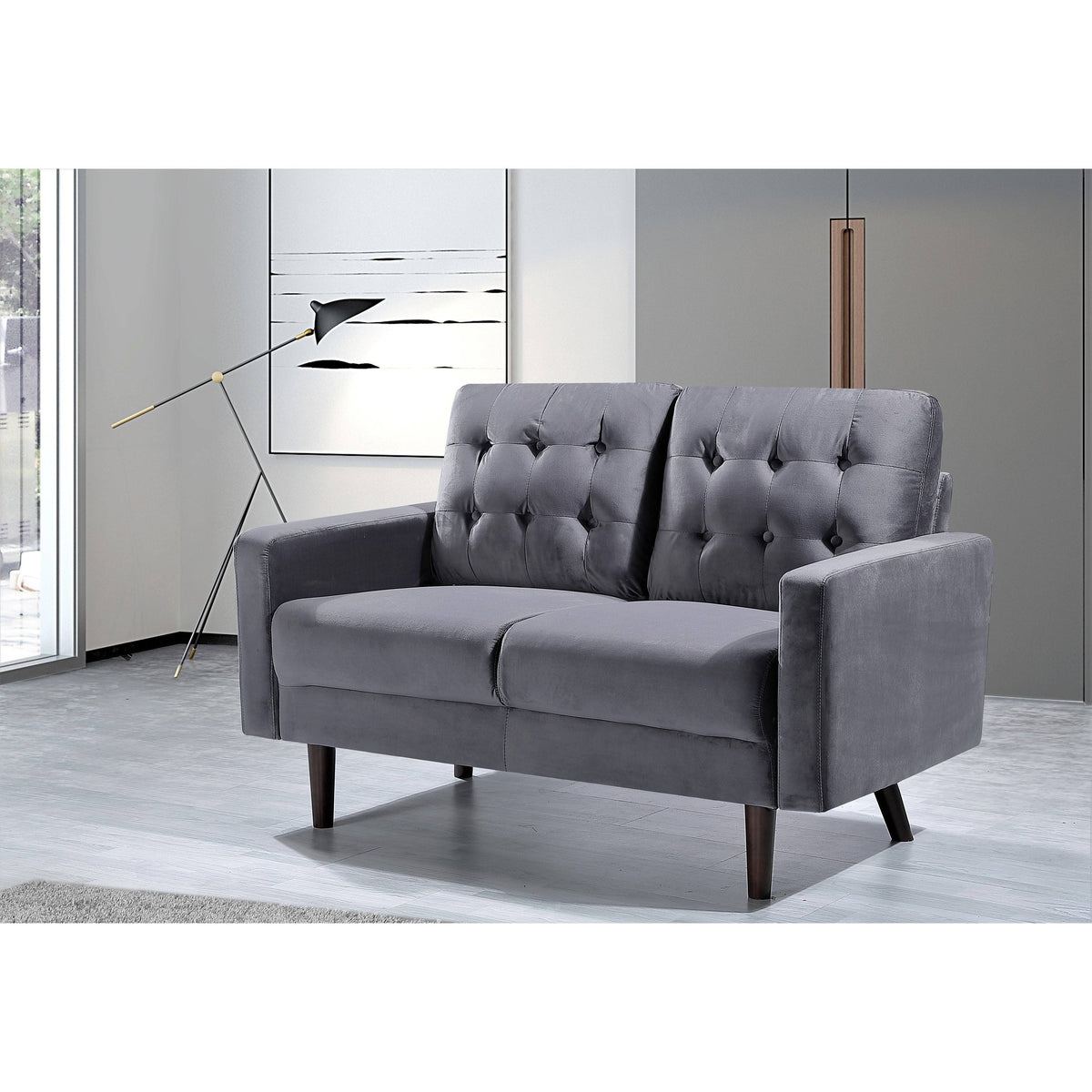 Grey Velvet Tufted Loveseat C1494