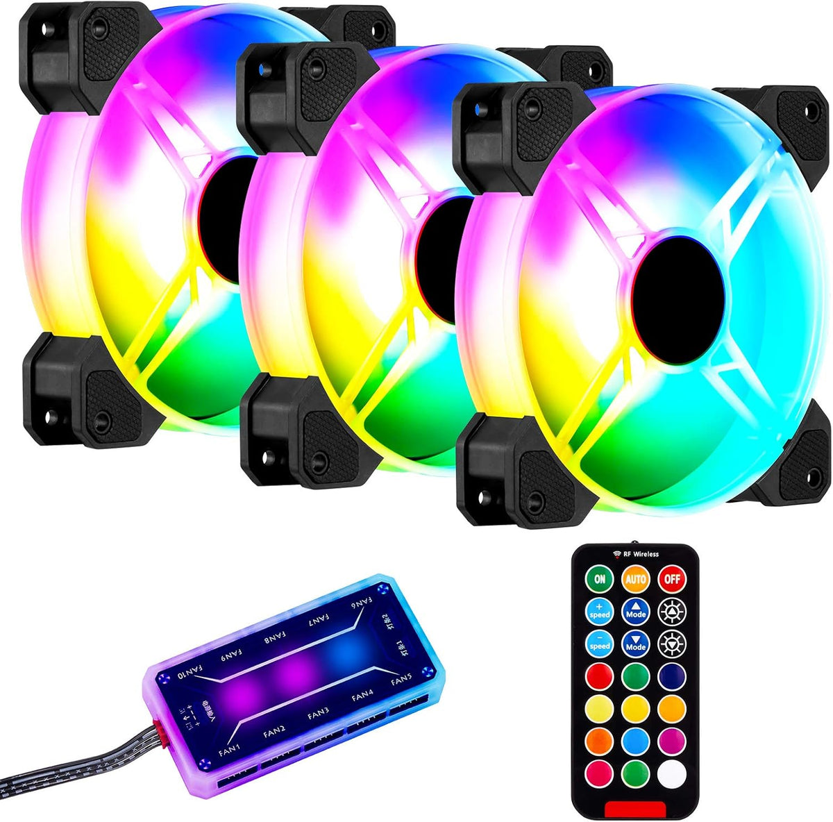 3 Pack 120mm RGB Case Fans with Remote Control Hub Q19237
