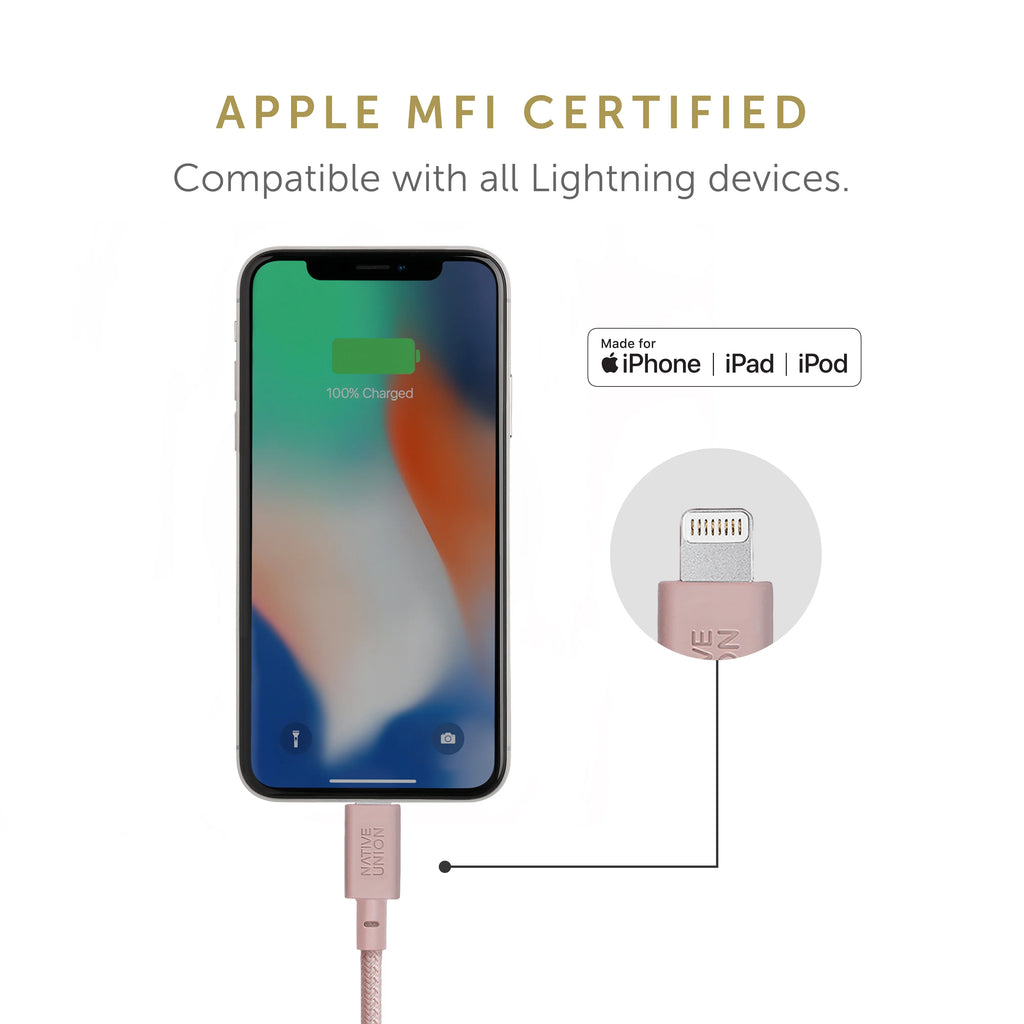 10ft Reinforced Lightning to USB Charging Cable with Leather Strap M222