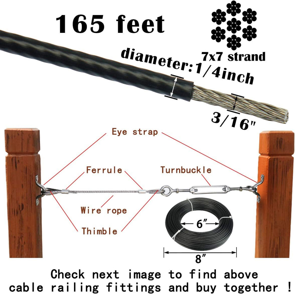 Black Vinyl Coated Stainless Steel 3/16inch Cable for Decking Railing V160