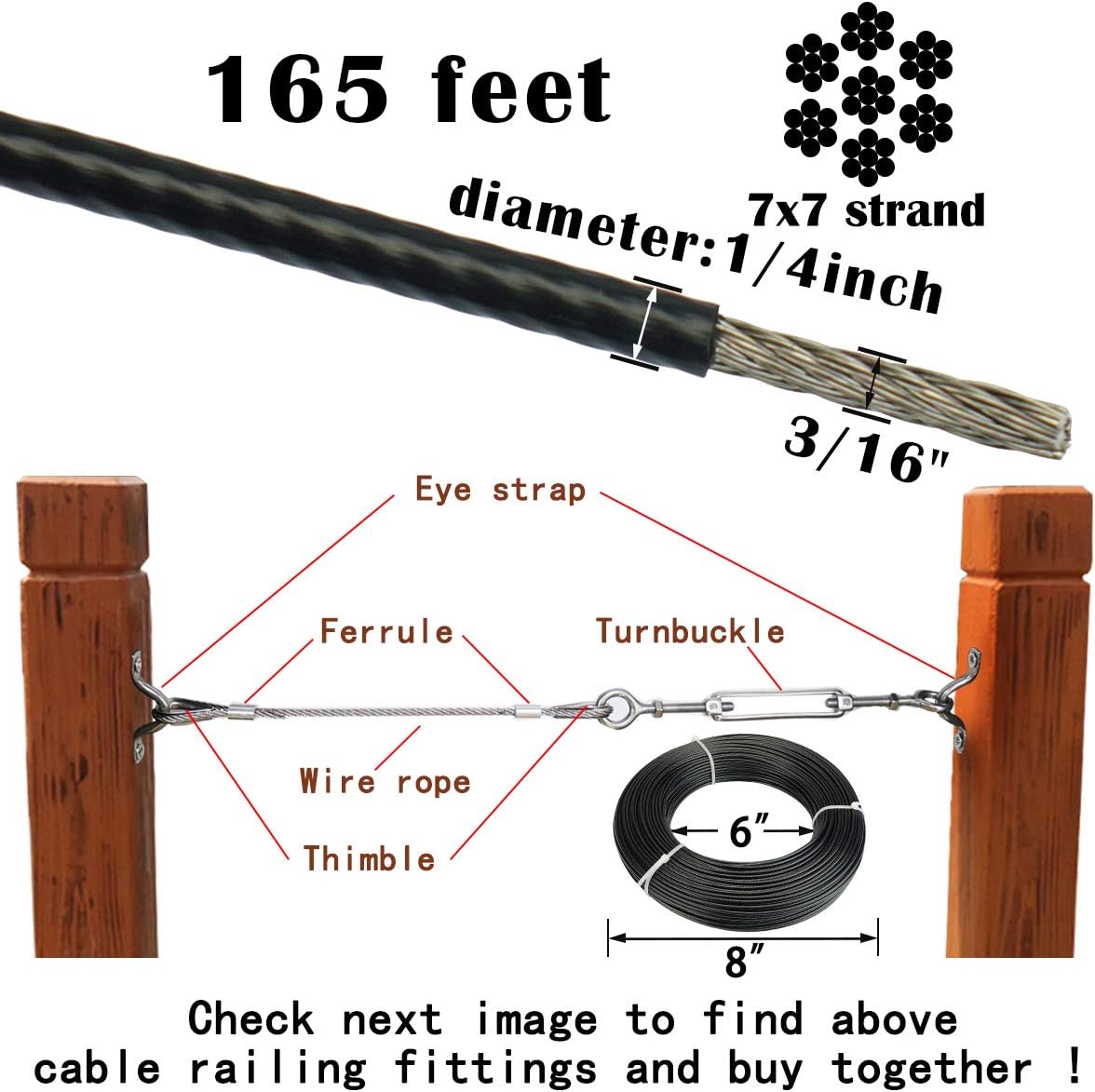 Black Vinyl Coated Stainless Steel 3/16inch Cable for Decking Railing V160